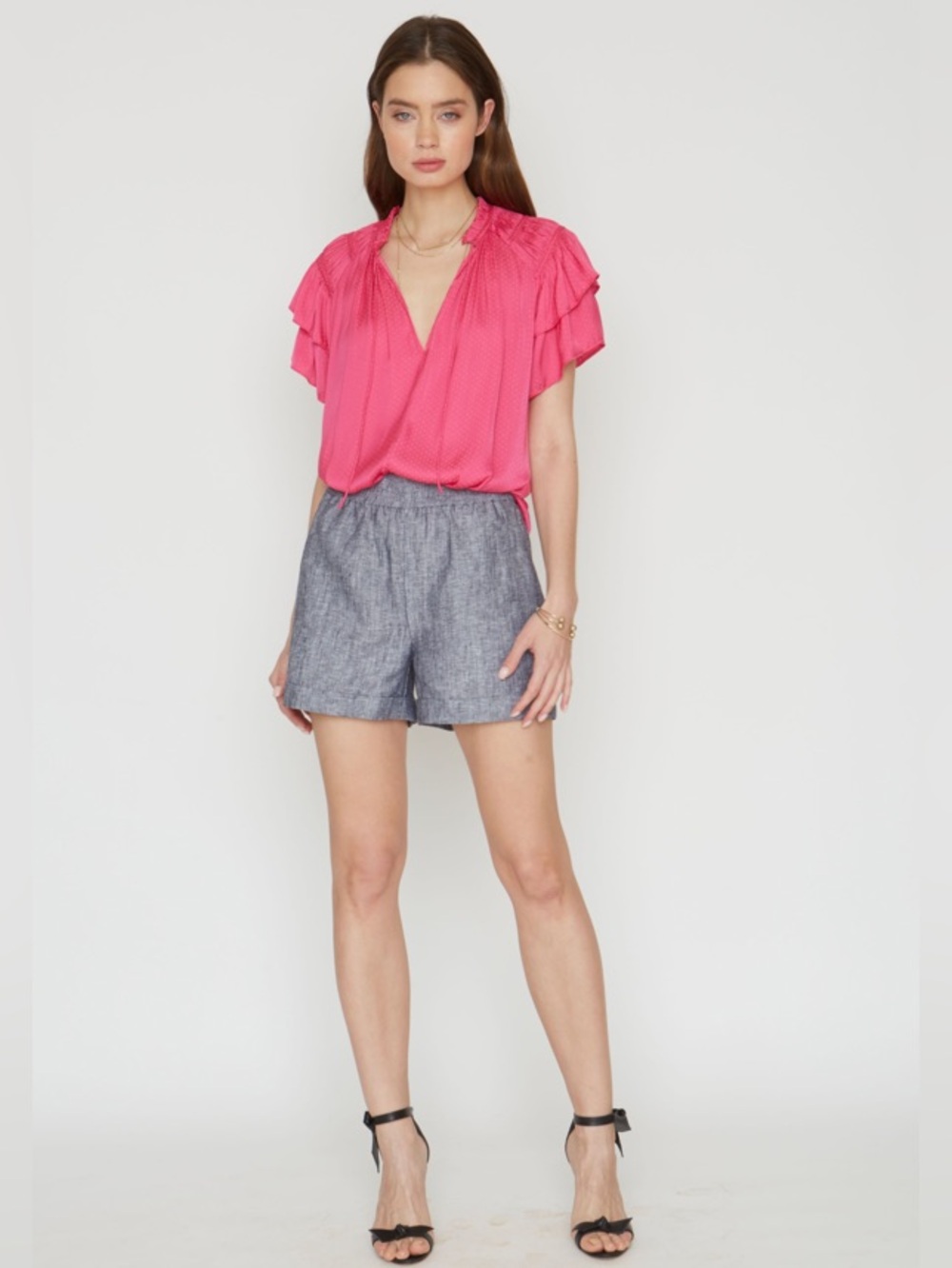 Caballero Kelsie Pink Swiss Dot Ruffle Sleeve Blouse Small